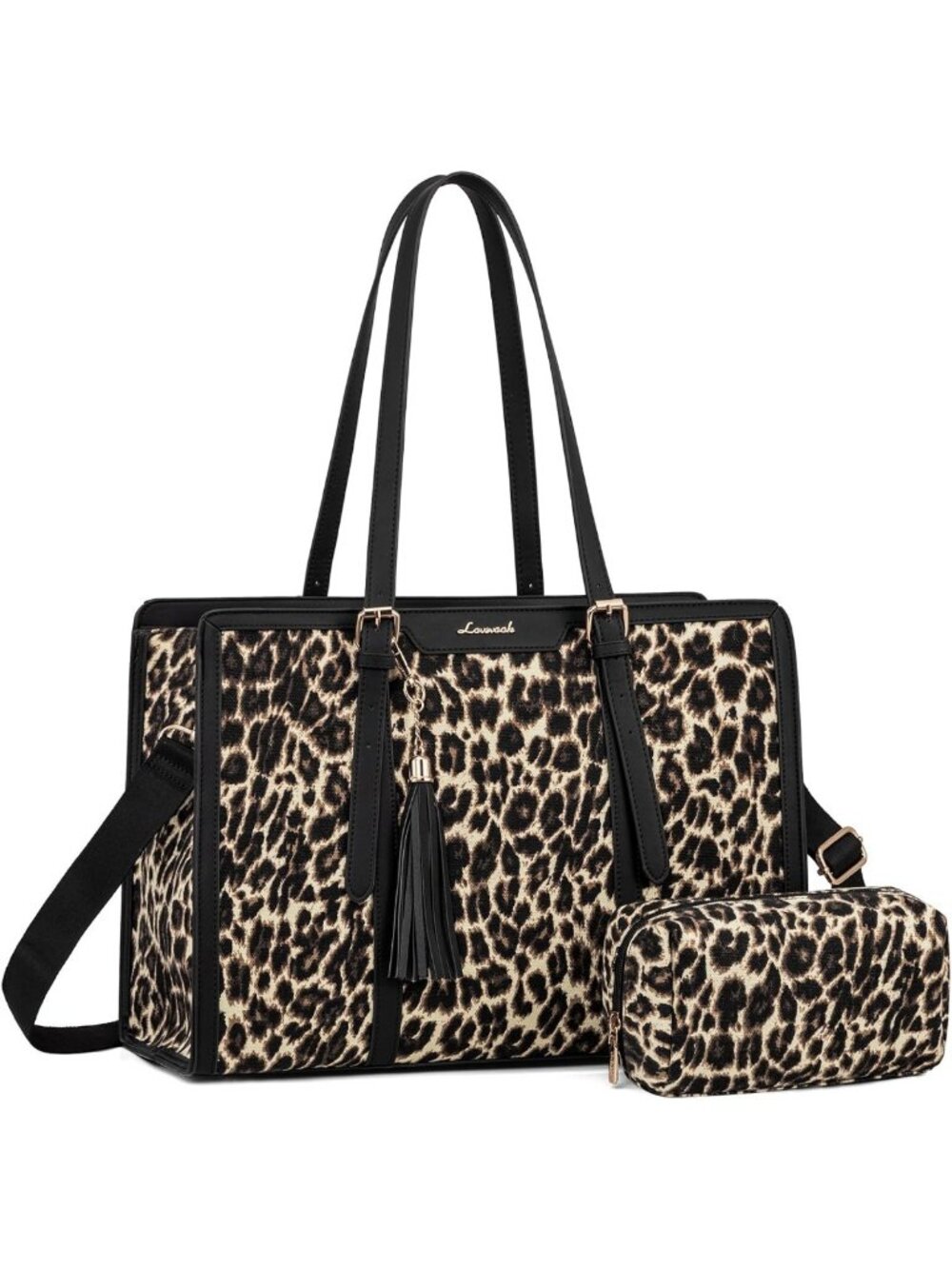 Stylish 15.6" Lightweight Canvas Laptop Tote Bag with Clutch - Large Capacity